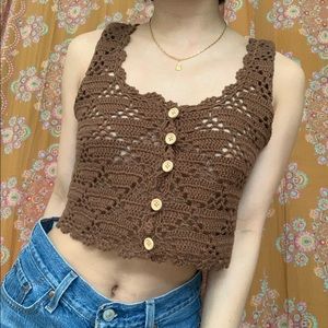 Nasty Gal Crochet Button Up Tank